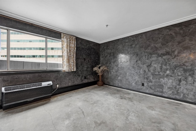 400 1st St SE Unit 203, Cedar Rapids, IA 52401 - unfurnished room featuring unfinished concrete floors, a wall mounted air conditioner, and ornamental molding