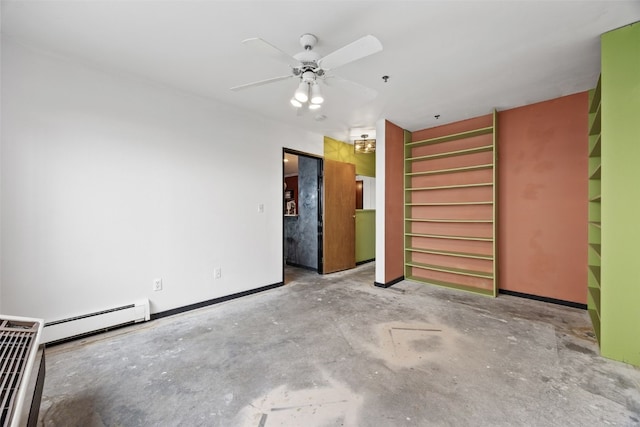 400 1st St SE Unit 203, Cedar Rapids, IA 52401 - unfurnished bedroom with baseboard heating, unfinished concrete floors, and ceiling fan