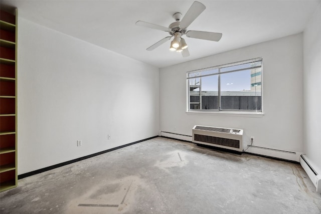 400 1st St SE Unit 203, Cedar Rapids, IA 52401 - empty room featuring concrete floors, ceiling fan, baseboard heating, and a wall unit AC