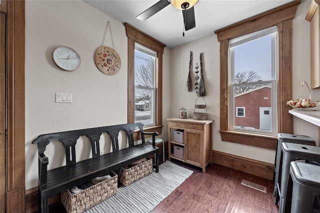 interior space with visible vents, wood finished floors, a wealth of natural light, and baseboards