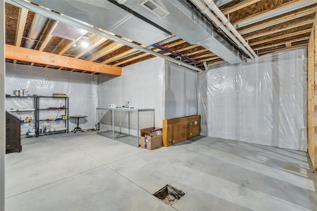 unfinished basement with visible vents