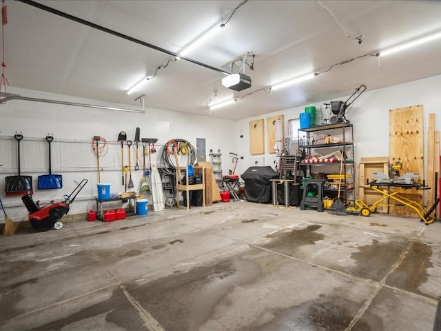 garage featuring electric panel and a garage door opener