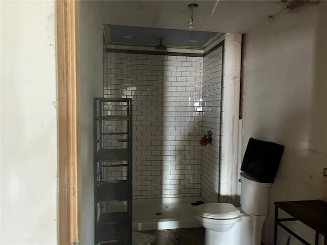 bathroom with a shower stall and toilet