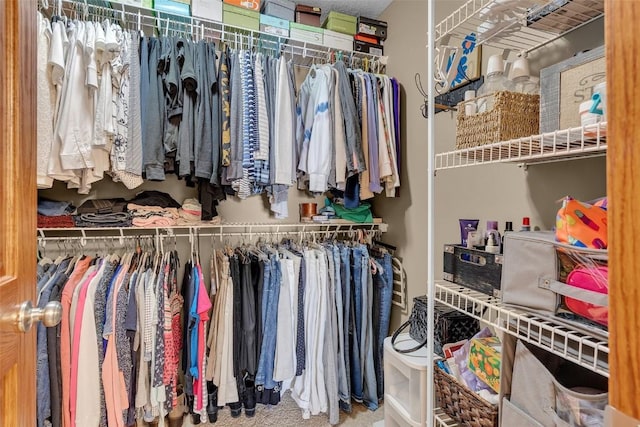 walk in closet featuring carpet flooring