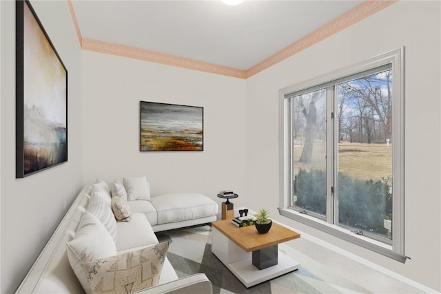 living area featuring baseboards