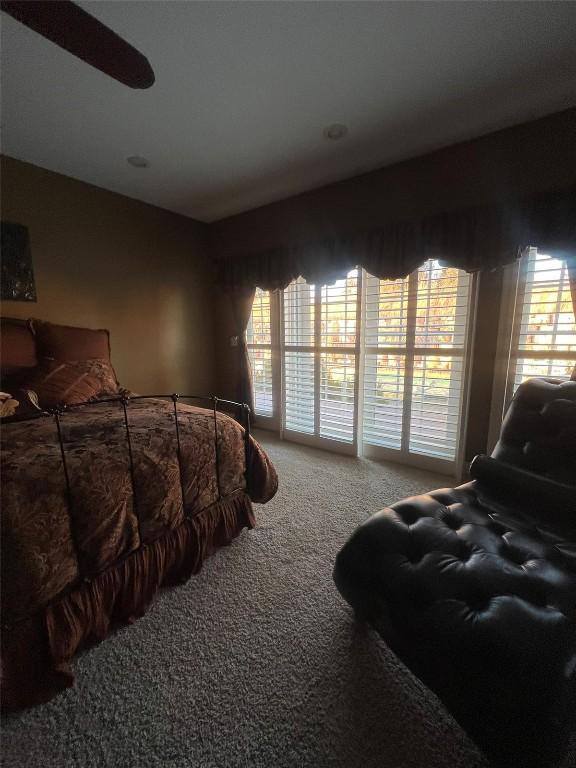 carpeted bedroom featuring multiple windows and access to outside