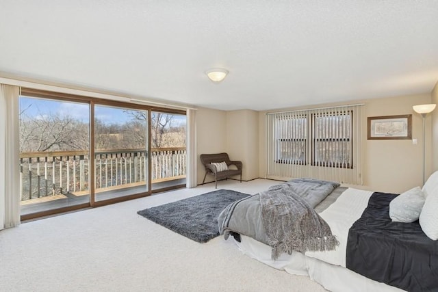 bedroom with access to outside and carpet floors