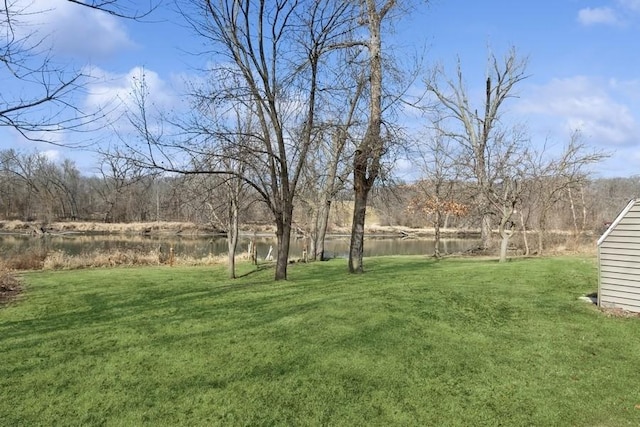 view of yard with a water view