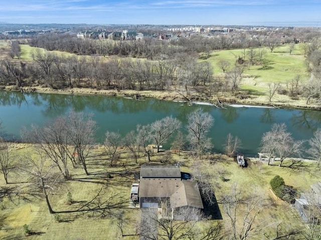 bird's eye view featuring a water view