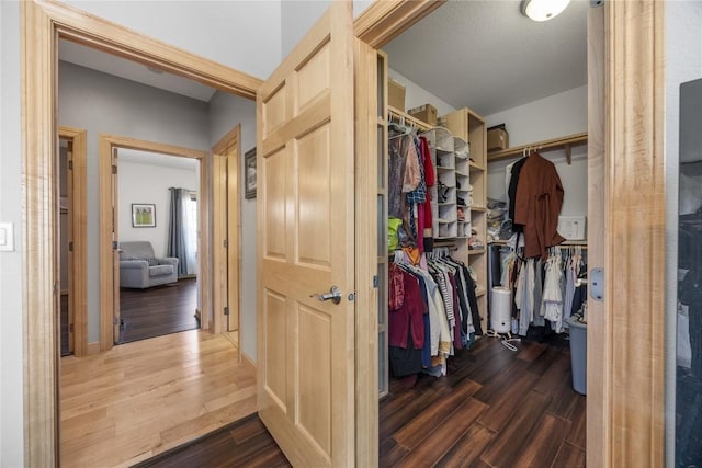 spacious closet featuring wood finished floors