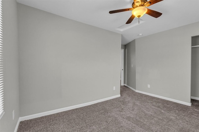 unfurnished bedroom featuring baseboards, carpet floors, and ceiling fan