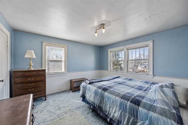 carpeted bedroom featuring multiple windows