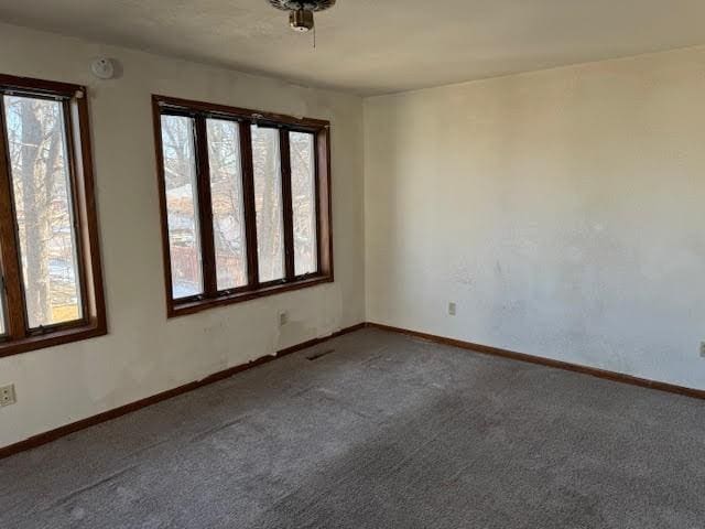 empty room featuring plenty of natural light, carpet, and baseboards