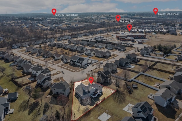 drone / aerial view featuring a residential view