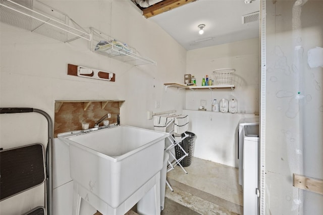 laundry area featuring laundry area, visible vents, and a sink