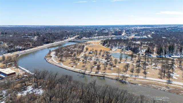 aerial view featuring a water view