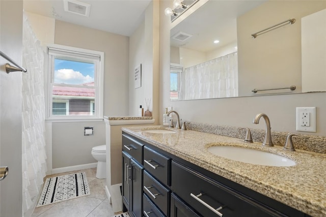 full bathroom featuring a sink, visible vents, toilet, and tile patterned floors