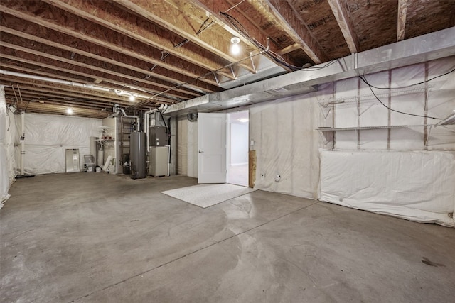 unfinished basement with water heater