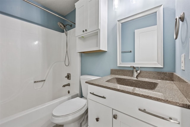 full bath featuring vanity, shower / bathing tub combination, and toilet