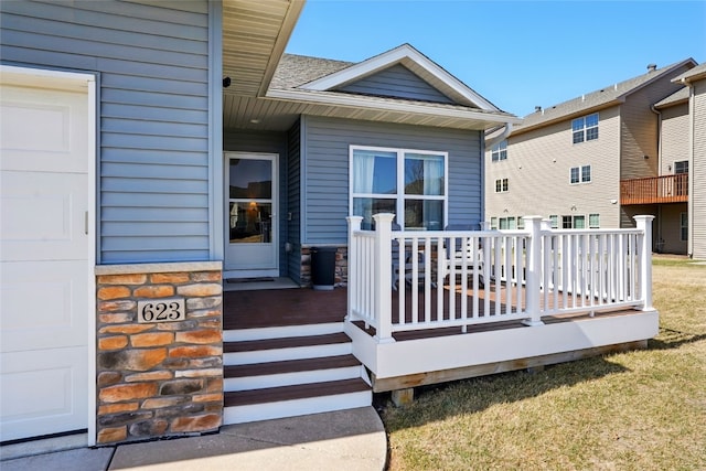 exterior space with stone siding