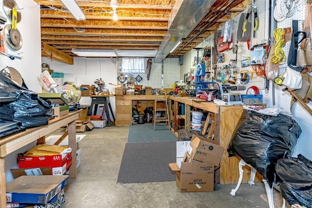 basement featuring a workshop area