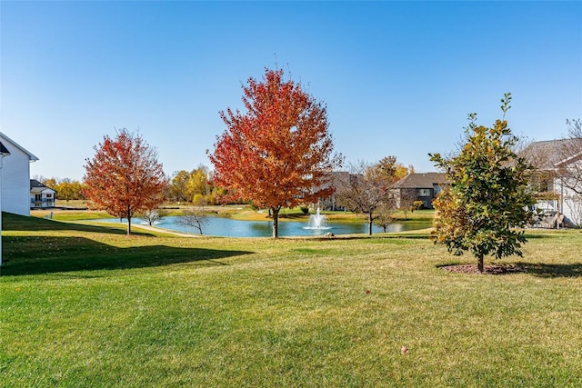 view of yard with a water view