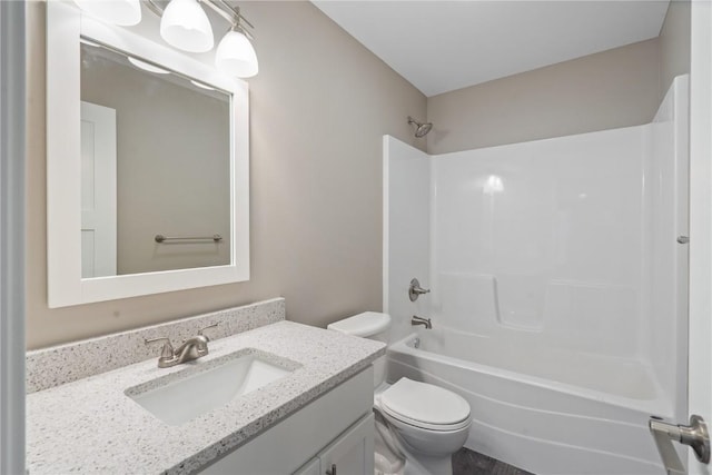 full bath with vanity, toilet, and  shower combination