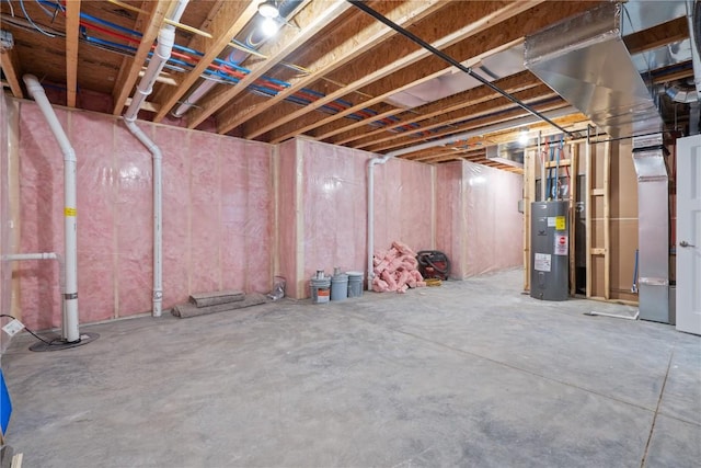 unfinished basement featuring water heater
