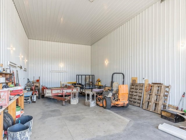 garage with metal wall
