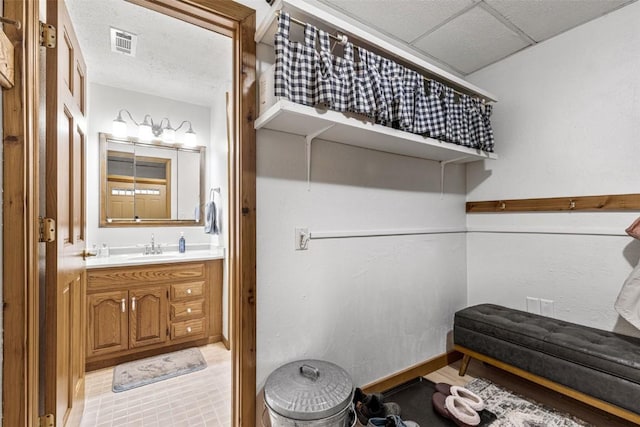 3098 Sandy Beach Rd NE, Solon, IA 52333 - bathroom with visible vents, vanity, a paneled ceiling, and baseboards