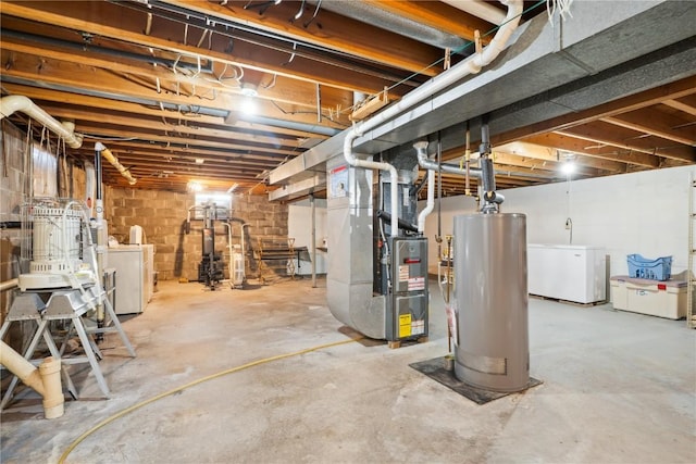 206 E Jackson St, Grandview, IA 52752 - unfinished basement with independent washer and dryer, heating unit, and water heater