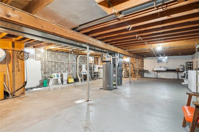 206 E Jackson St, Grandview, IA 52752 - unfinished below grade area featuring gas water heater and heating unit