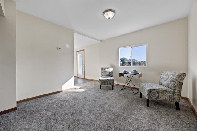 sitting room featuring baseboards and carpet