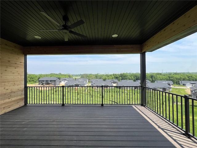 1306 E Gable Way, Tiffin, IA 52340 - deck featuring ceiling fan, a residential view, and a lawn