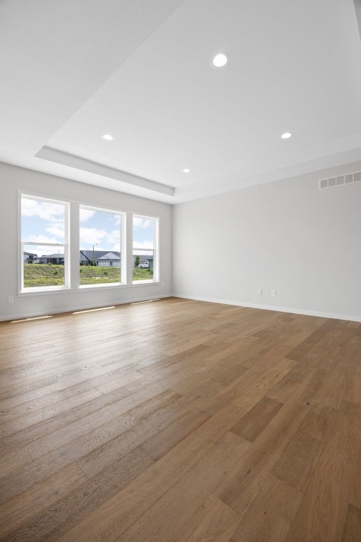 1442 Cardinal Dr, Fairfax, IA 52228 - empty room featuring light wood-style flooring, recessed lighting, and a tray ceiling