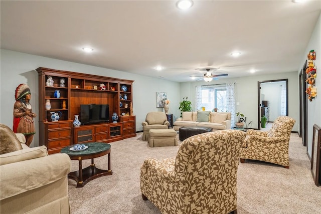 1609 Petrus Dr NE, Cedar Rapids, IA 52402 - carpeted living room with recessed lighting and ceiling fan