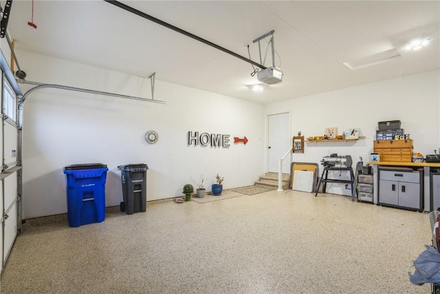 garage with a garage door opener