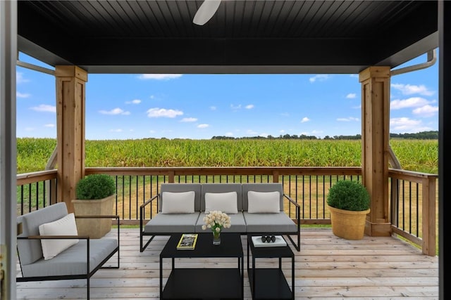 1232 Berkshire Ln, North Liberty, IA 52317 - wooden deck with agricultural plots, a view of rural / pastoral area, and an outdoor living space