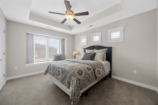 919 Camp Cardinal Rd, Iowa City, IA 52246 - carpeted bedroom featuring baseboards, a tray ceiling, and visible vents