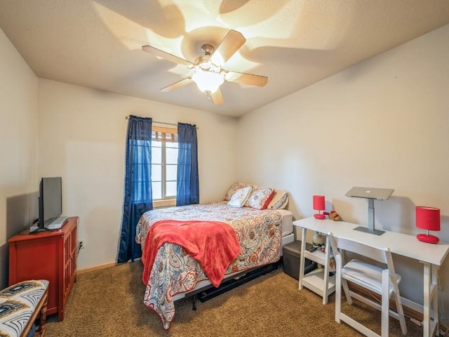 bedroom featuring baseboards, carpet, and ceiling fan