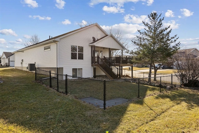 6400 Cakebread Ct, Marion, IA 52302 - view of property exterior featuring a lawn, a fenced backyard, stairs, and central air condition unit