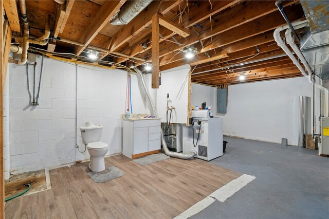 404 Main St, Shellsburg, IA 52332 - unfinished basement featuring washer / clothes dryer and electric panel