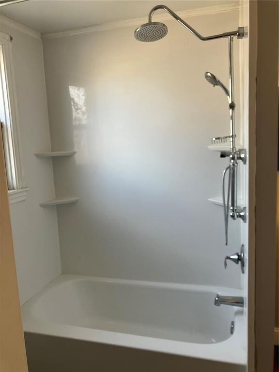 full bathroom with shower / bath combination and crown molding