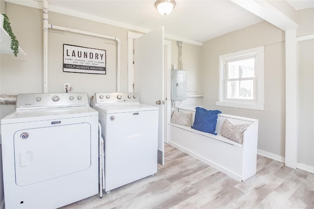 2095 3rd Ave, Marion, IA 52302 - washroom featuring washer and dryer, electric panel, and light wood-style floors