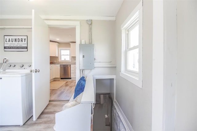 2095 3rd Ave, Marion, IA 52302 - corridor featuring washer / clothes dryer, electric panel, and light wood finished floors