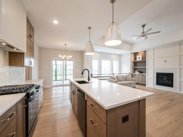 5497 Silver Ridge Rd, Marion, IA 52302 - kitchen featuring light wood-style floors, a sink, dishwasher, a wealth of natural light, and black gas range oven