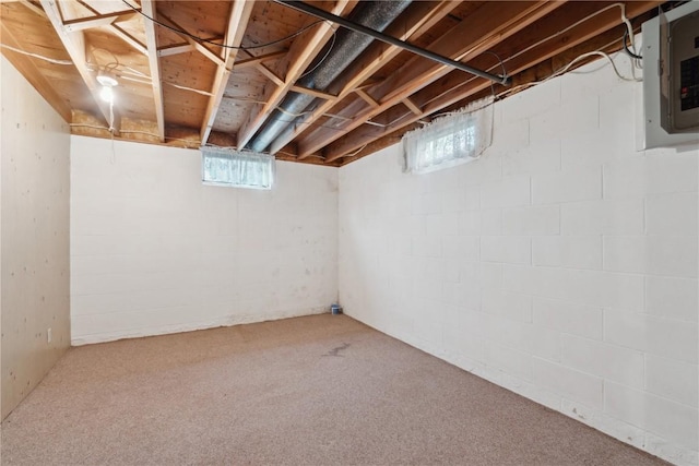 below grade area featuring carpet flooring