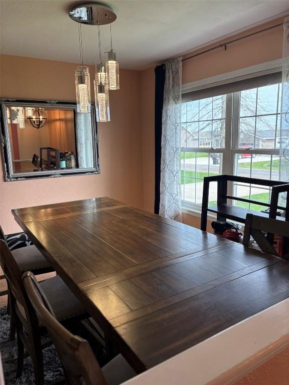 dining area featuring a chandelier and a wealth of natural light