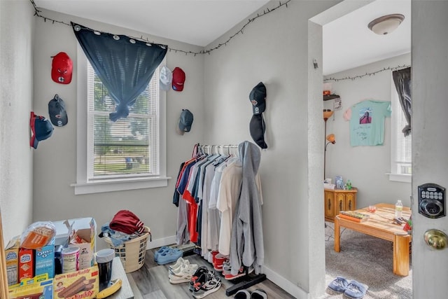 bedroom featuring baseboards and multiple windows