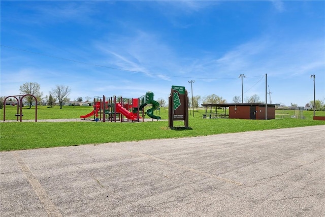 community playground with a lawn
